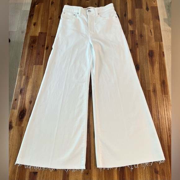 Madewell Flared Wide-Leg Crop Jeans Women's Size 29 in Pure White raw hem NEW - Picture 6 of 15
